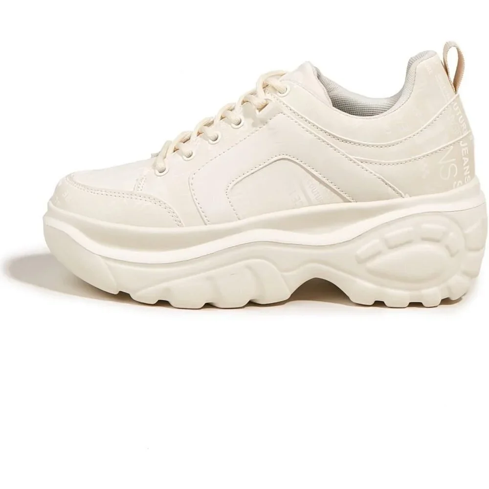 Women Beige Platform Fuchsia Hologram Casual Lace-Up Sneakers